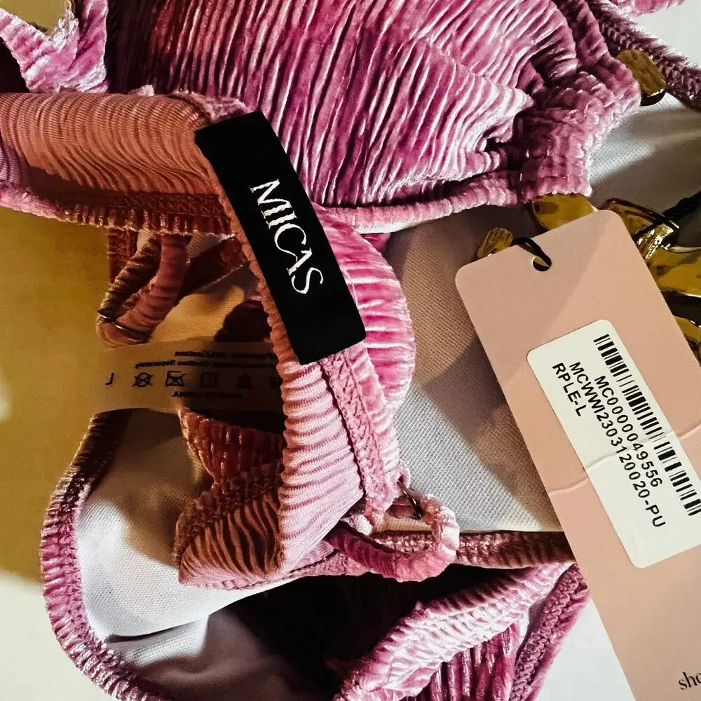 Micas Mauve Velvet Two Piece Bikini Swim Set Size L Large NWT